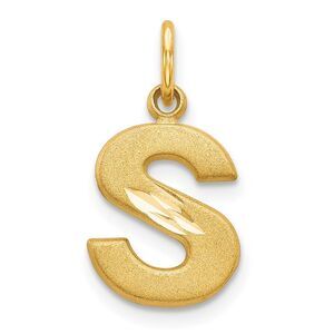 14k Yellow Gold, Julia Collection, Small Satin Block Initial S Pendant